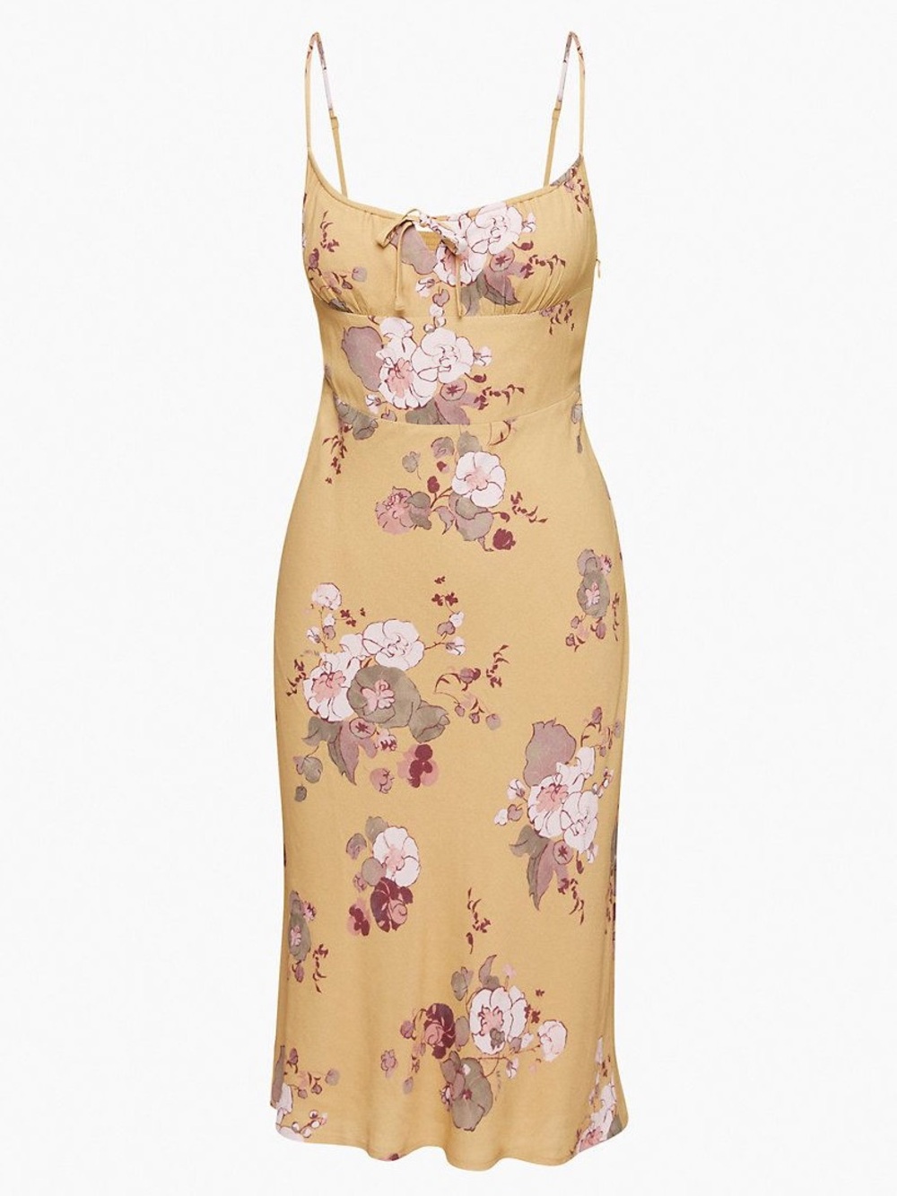 Aritzia Wilfred Bellow Midi Dress - Mustard Tan Floral